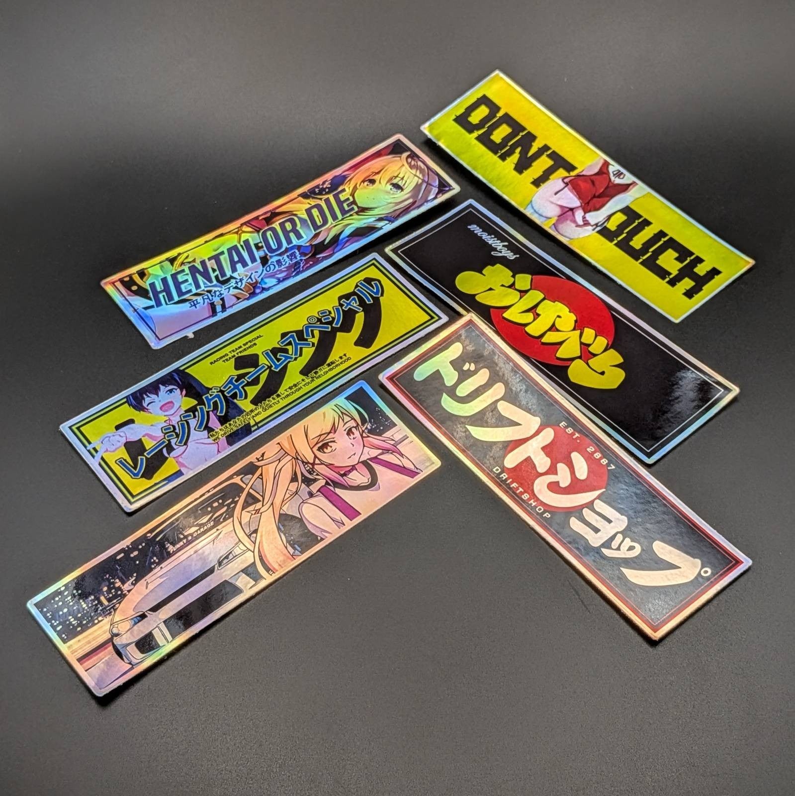 Japanese Anime Girl Drift JDM Manga Hentai Stickers Shiny Holographic Decals 6pk