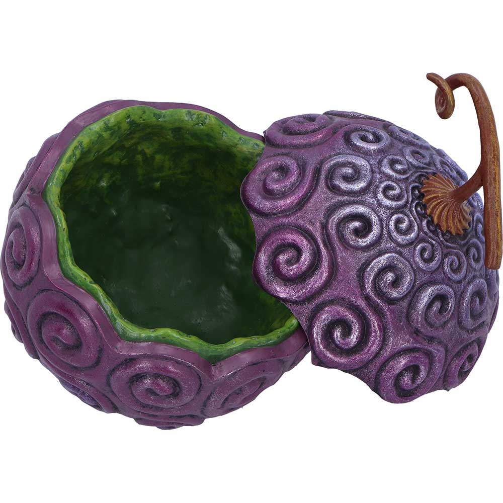 Decorative purple container with a green interior on a white background