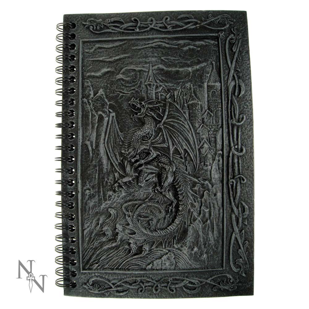 Notebook with dragon design on a white background