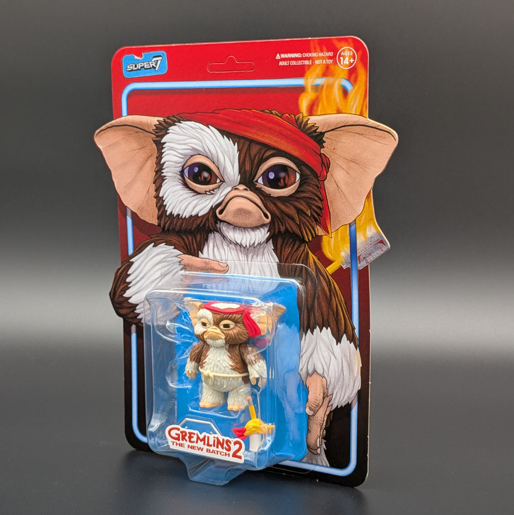 Gremlins 2 The Movie Action Figure (Gizmo) in its original Super7 blister packaging, featuring a detailed cardback illustration of Gizmo.