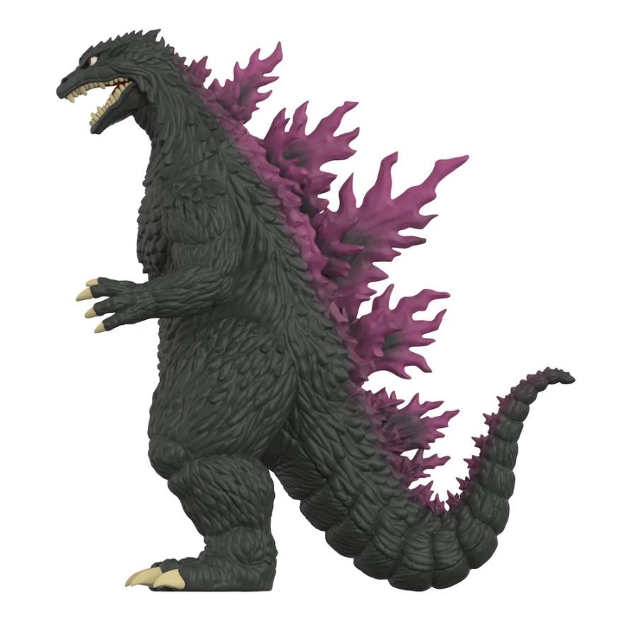  Godzilla figurine with purple mane on a white background