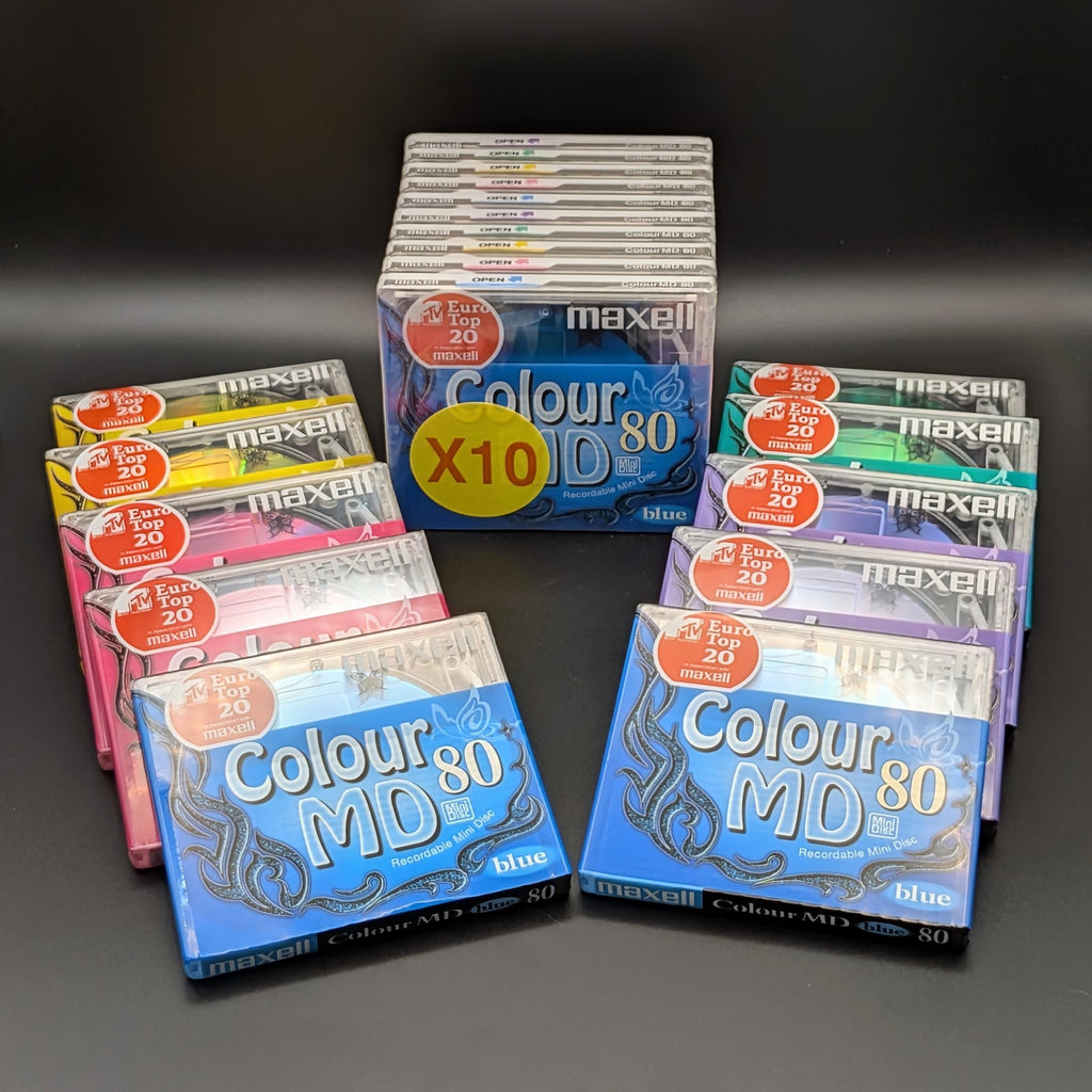 Maxell Colour MiniDiscs New Blank Recordable MD80 Sealed Made In Japan