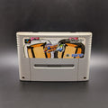Super Bomberman 4 video game cartridge for Nintendo's Super Famicom (SFC) Entertainment System, shown standing up and facing forward on a dark grey background.
