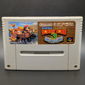 Super Donkey Kong 3 video game cartridge for Nintendo's Super Famicom (SFC) Entertainment System, shown standing up and facing forward on a dark grey background.
