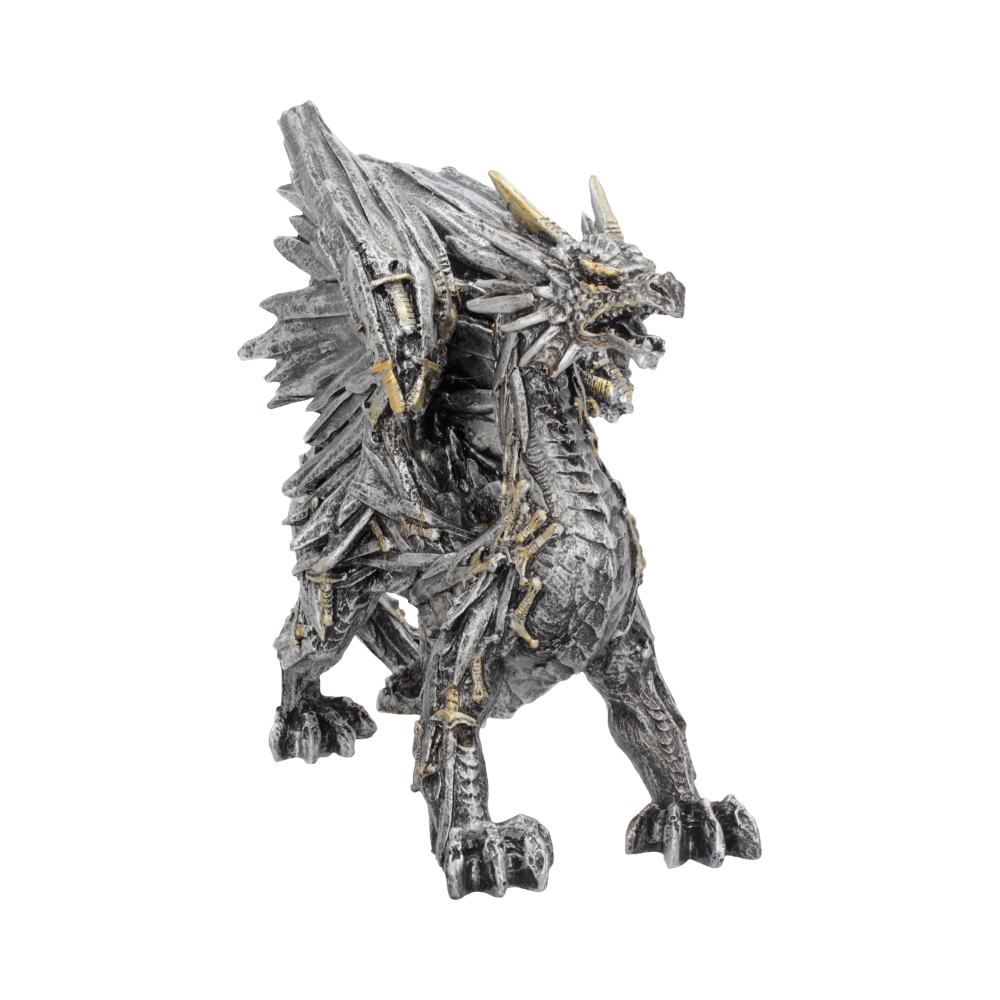 Metallic dragon figurine on a black background