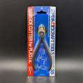 Tamiya Craft Tools Sharp Pointed Side Cutter for Plastic, model 74035 in its original blue and red retail blister packaging, shown standing up right against a dark grey background.